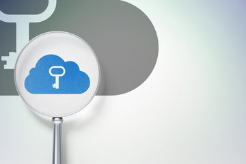 Cloud computing concept:  Cloud With Key with optical glass on digital background