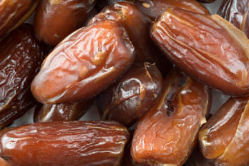 Tunisian pitted dates close view on plate