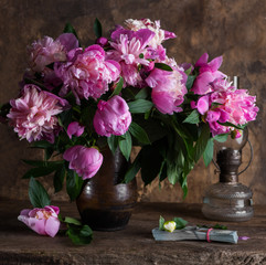  Pink peonies and  pack of dollars