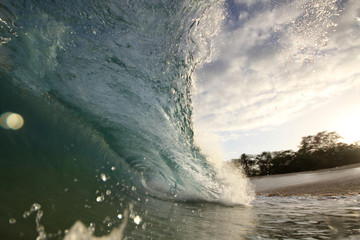 Wave Water Wall Ocean wave swimming inside vertical crashing water wall detail