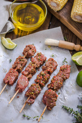 beef kebabs ready to be grilled
