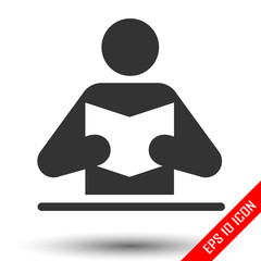Man with ook icon. Reading book flat design. Man silhouette with book. Vector illustration.
