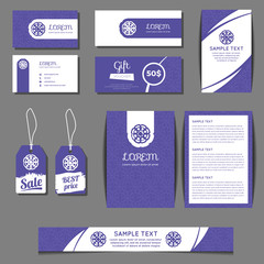 Corporate identity vector templates set with freehand grunge floral logo. Business cards, sale tags, banners, gift coupons