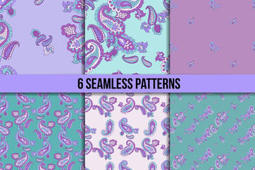 Vector illustration of seamless paisley pattern set