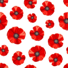 Wallpaper murals Poppies Vector seamless pattern with red poppies on a white background.