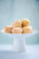 Lemon muffins stack on serving platter