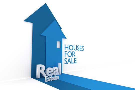 3d rendered image of a houses with the words real estate.