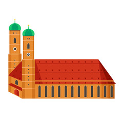 Munich cathedral and main church, Frauenkirche in Munich Bavaria Germany. Flat style vector illustration