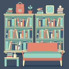 Obraz na płótnie Canvas Modern Design Interior Sofa and Bookshelf.