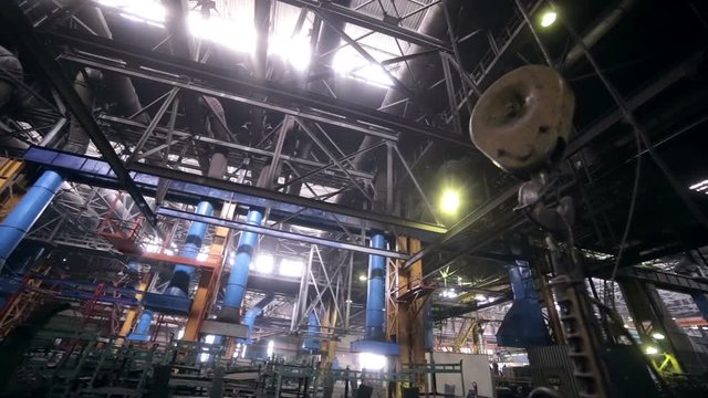 Industrial interior of a huge plant building. Inside view. HD.