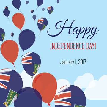Independence Day Flat Greeting Card. Virgin Islands, British Independence Day. Virgin Islander Flag Balloons Patriotic Poster. Happy National Day Vector Illustration.