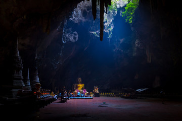 Fototapeta na wymiar Sunbeam in Tham Khao Luang temple, Thailand