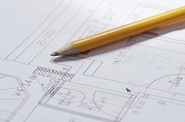 Plan mit Bleistift, Hausbau