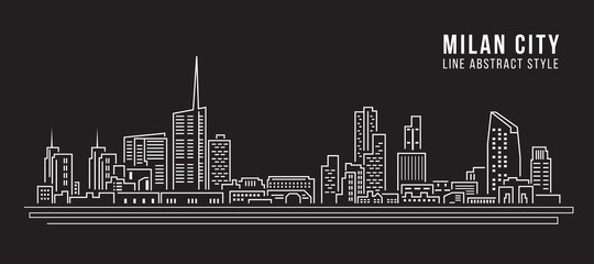 Naklejka premium Cityscape Budynek Grafika liniowa Projekt ilustracji wektorowych - miasto Mediolan