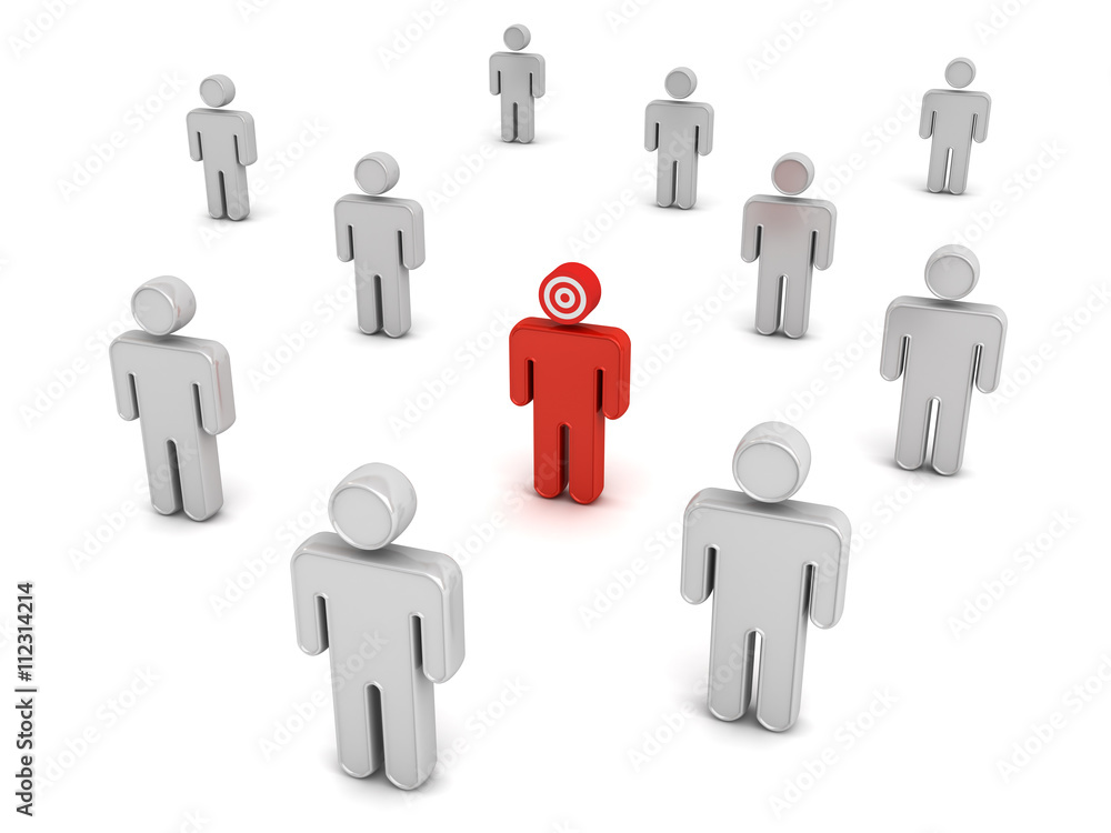 Fototapete Red man stand out from the crowd different concept isolated over white background. 3D rendering.