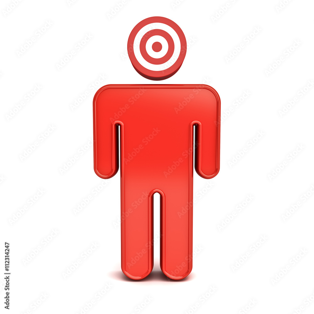 Aufkleber Red target man isolated on white background with shadow. 3D rendering.