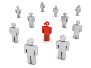 Red man stand out from the crowd different concept isolated over white background. 3D rendering.