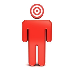 Red target man isolated on white background with shadow. 3D rendering.