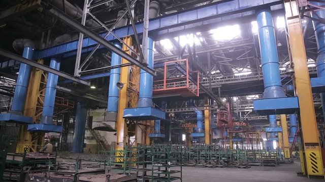 Industrial interior of a huge plant building. Inside view. HD.