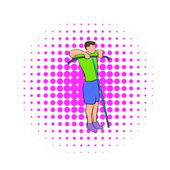 Man exercising on cable machine icon, comics style
