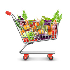 Shopping Basket Of Fresh Fruits And Vegetables