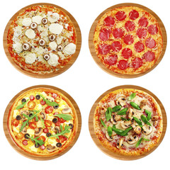 Set of different pizzas isolated on white