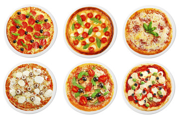 Fototapeta na wymiar Set of different pizzas isolated on white