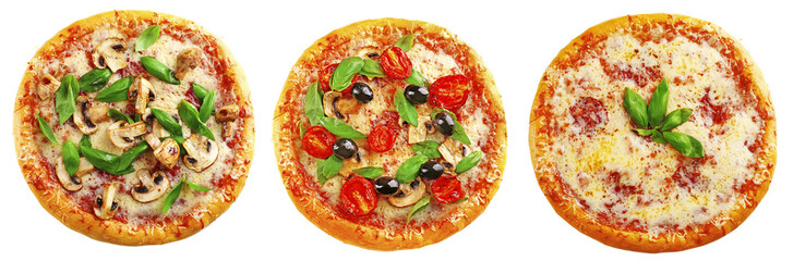 Set of different pizzas isolated on white