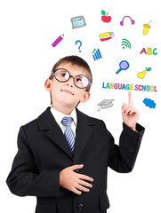 Language school concept with schoolboy