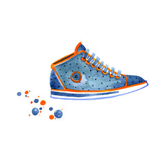 Watercolor blue sneakers with dot