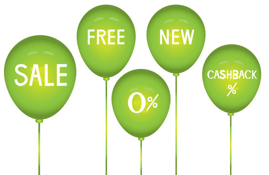 green balloons and discounts,Use for advertisement ,Vector illustrations