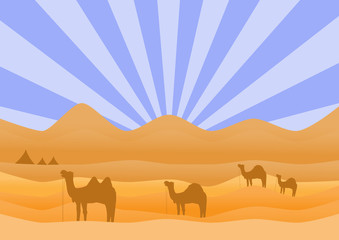Fototapeta na wymiar desert landscape with camel,Vector illustrations