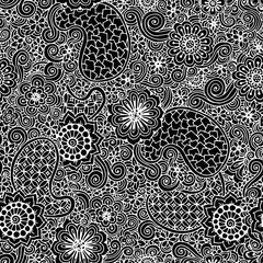 Doodle seamless background in vector with doodles, flowers and p