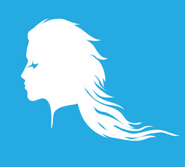 Woman face silhouette with long wavy hair