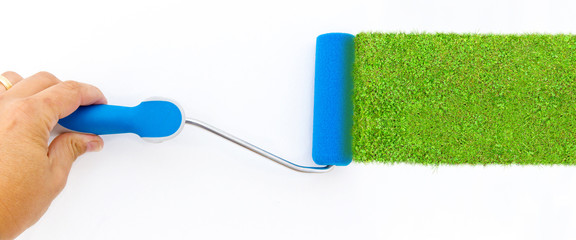 Gras auf eine weiße Wand malen
