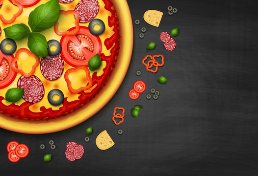 Realistic vector Pizza recipe or menu background