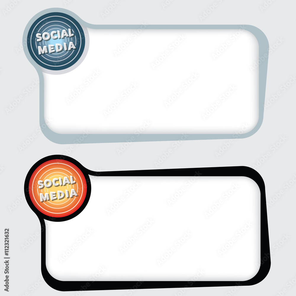 Aufkleber set of two vector text frames and icon of social media