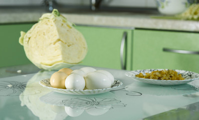 cabbage eggs and fried onions cooked for pie