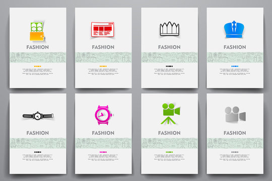Corporate identity vector templates set with doodles fashion theme