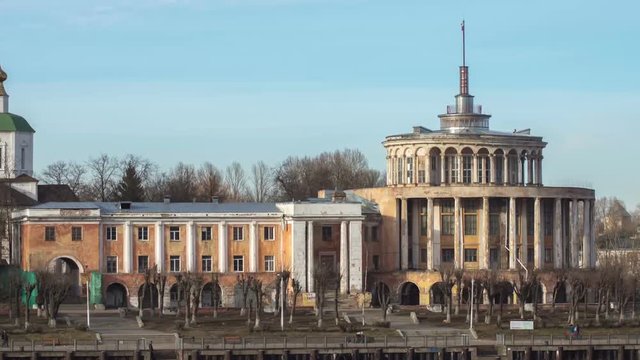 Riverport in early spring in Tver, Russia, hyperlapse
