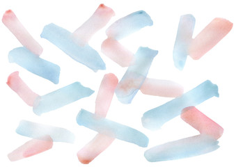 The hand draw abstract  art watercolor background of pastel natural blue and pink color. A watercolor spot. Gentle strokes fashionable shades. Suitable for wrap, wallpaper, website, pattern, decor.