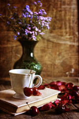 cherry berry on wooden background retro