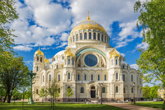 The Naval cathedral of Saint Nicholas in Kronstadt on the south side, Russia