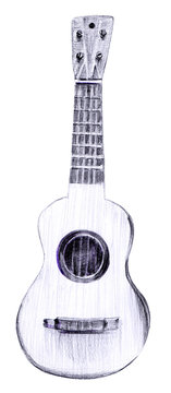 Pencil drawing of vintage tiple guitar, on white background