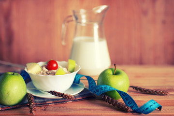 diet fruit apple centimeter wooden background