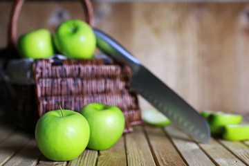 green apple in a basket