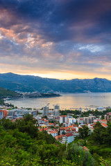 Fototapeta na wymiar Landscape of Budva riviera in Montenegro at sunrise.
