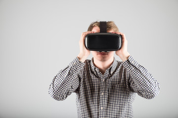 Man using virtual reality glasses