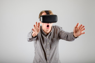 Man using virtual reality glasses