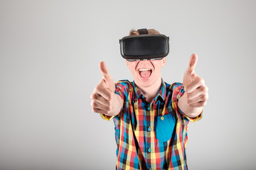 Man using virtual reality glasses